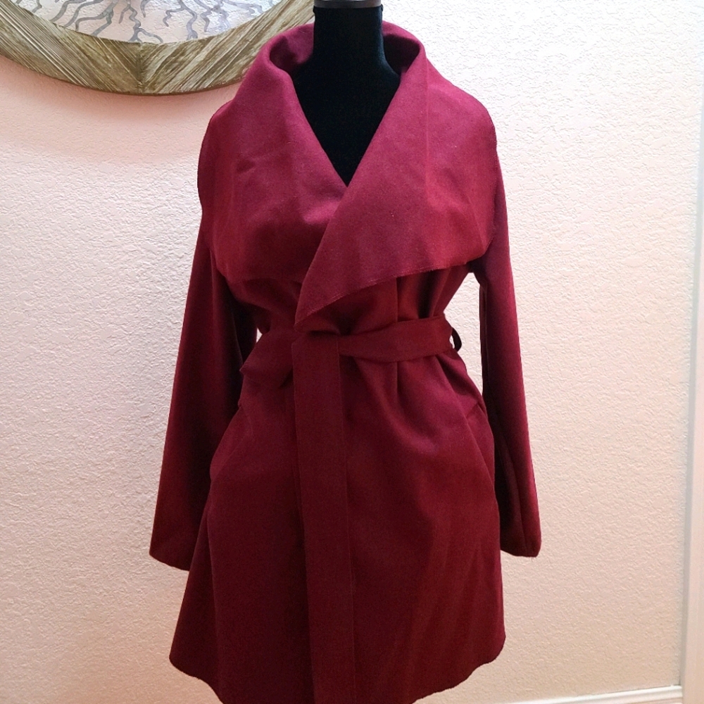 Faux wool wrap coat with matching belt